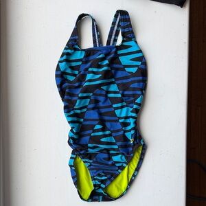 Speedo womens Pro LT Blue & Aqua Striped swim team One-Piece Swimsuit size 30